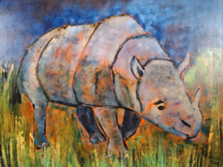 Schilderij, Maya Wildevuur, Neushoorn, 2003